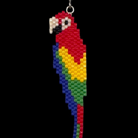 Hand Crafted Colorful Parrot Beaded Earrings - Picture 5 of 6
